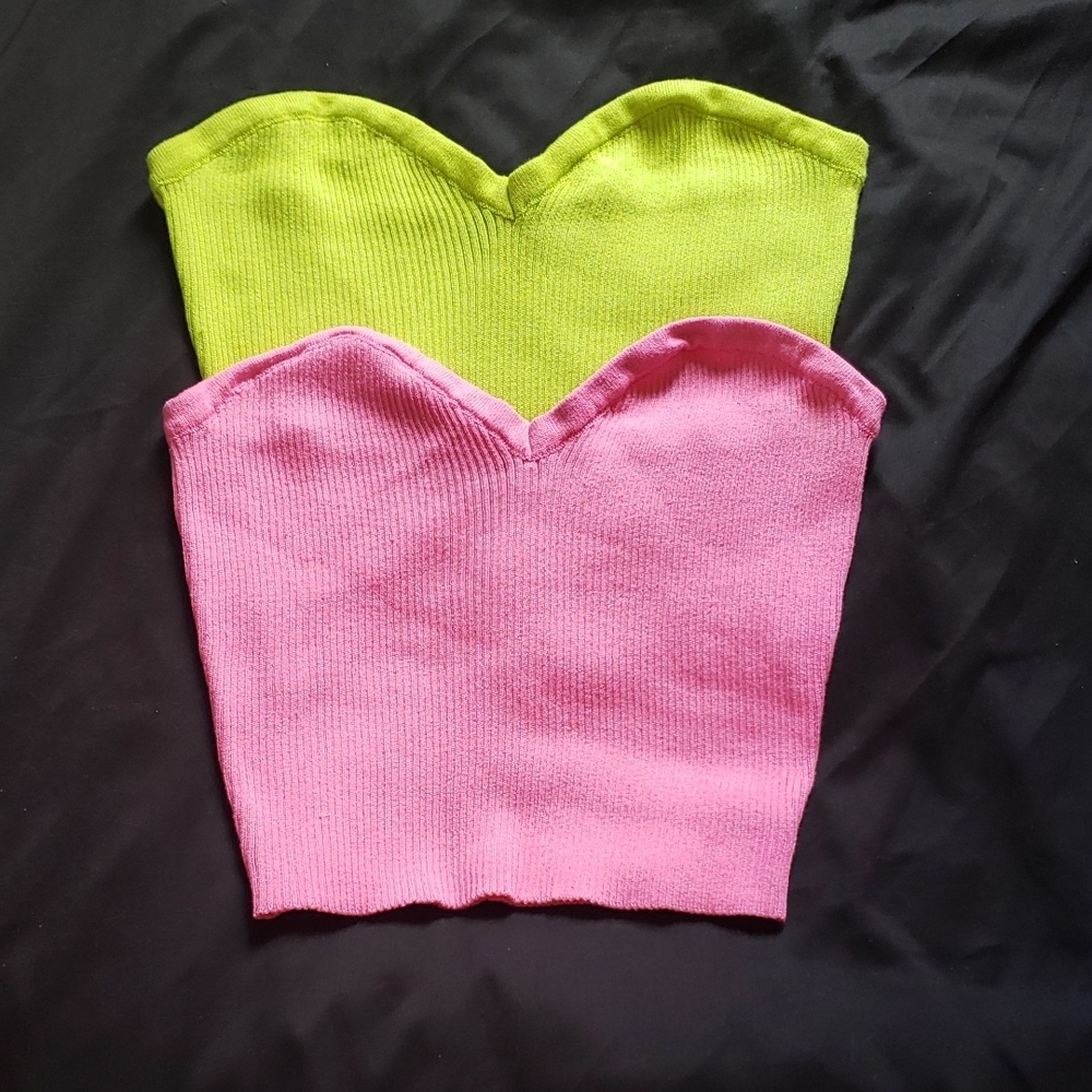 Almost Famous Yellow and Pink Fitted Bustier Crop Top
